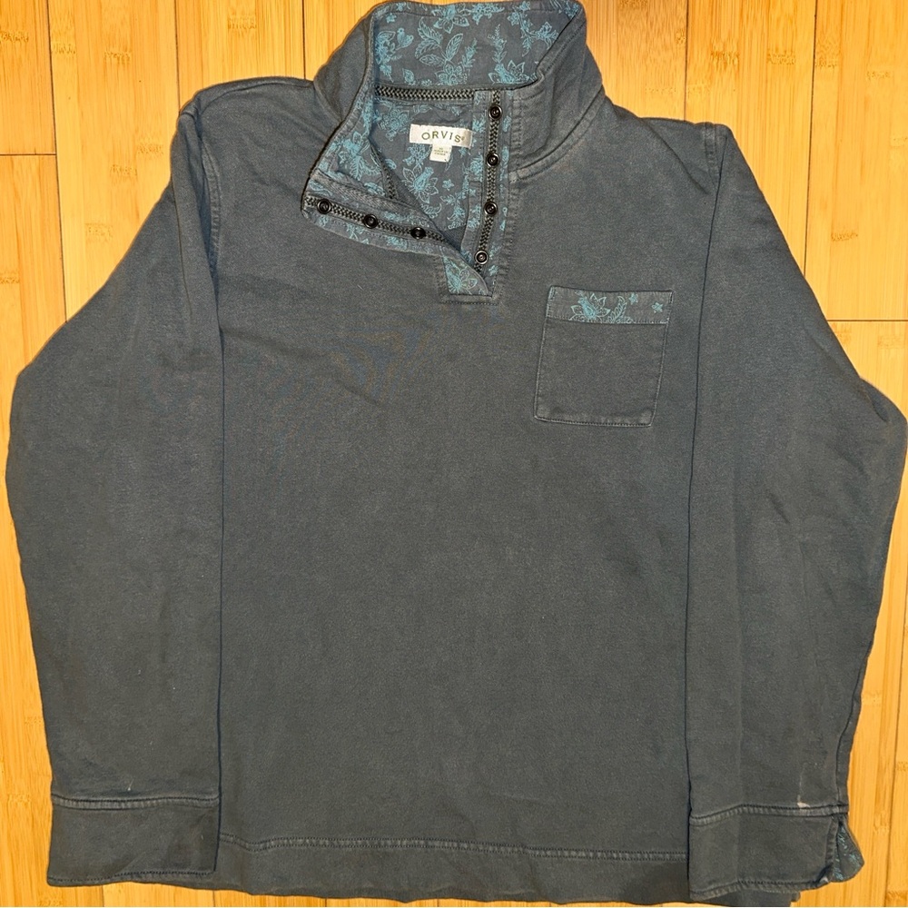 Orvis Women’s XL Blue Floral Trim Snap Pullover